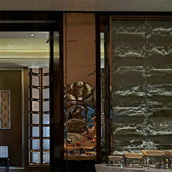 13Pannelli murali personalizzati per rivestimento ascensore con bordo grezzo per soffitto dell'area ristorante dell'hotel SUS304 (11)