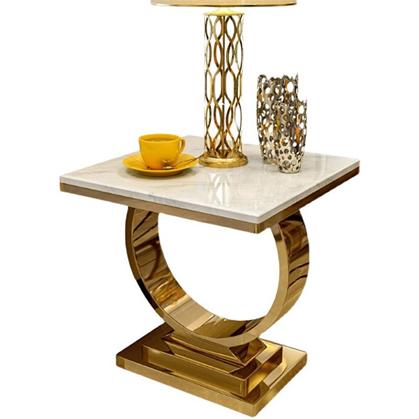 Stolik kawowy z metalowymi nóżkami 25, w całości ze złota, z marmurowym blatem (1)