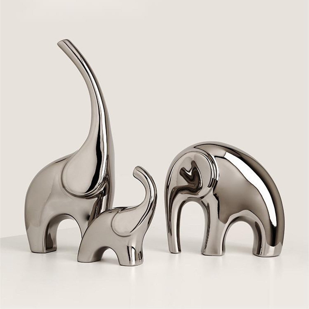 Famiglia di elefanti in acciaio inossidabile Decorazione d'interni elegante (4)