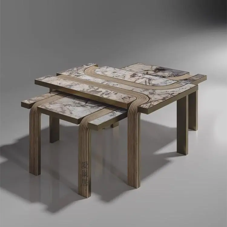 Bespoke modern luxury table: a concerto of metal and stone