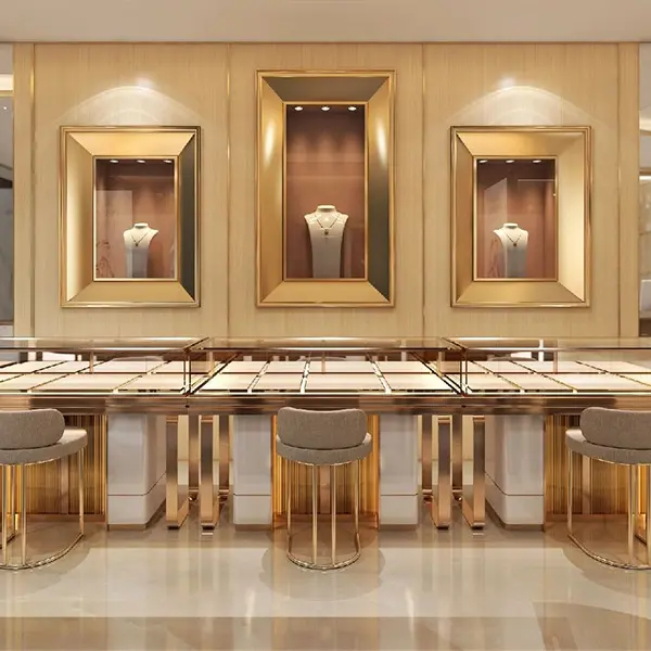 Golden High Grade Jewellery Cabinet Supplier Mall Display Cabinet