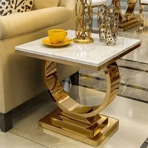 Manufacturer direct supply: Gold metal legs marble top side table