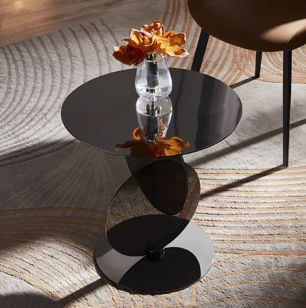 Contemporary Round Stainless Steel Side Table with Polished Finish