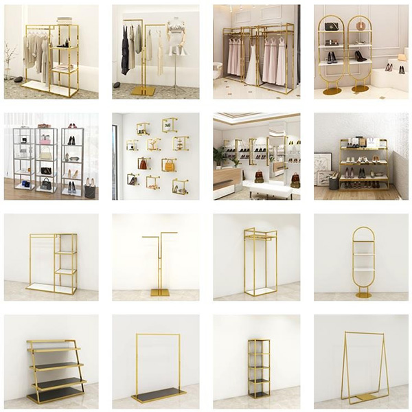21Commercial Clothes Rack Gold Tube Clothes Rack Stainless Steel Wall Mounted Display Racks (5)