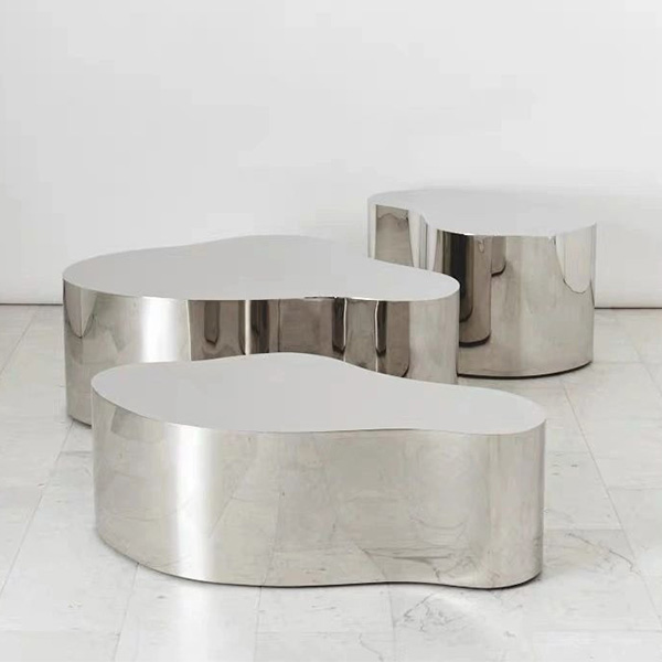 304 Stainless Steel Metal Coffee Table Set of 3 for Living Room Reception Room (2)